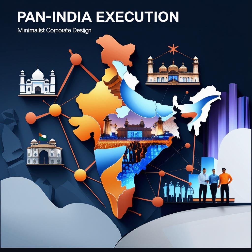 Home pan india execution, professional corporate design, india map with network connections, nationwide business operations, modern and polished aesthetic